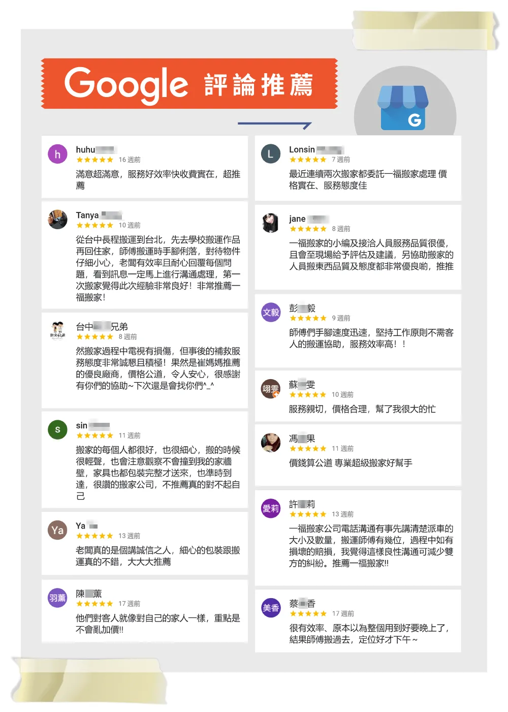 彰化搬家推薦-一福搬家Google商家評論