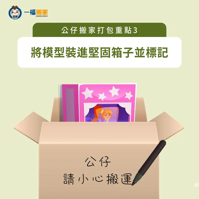將模型裝進專用模型盒後,再放進堅固箱子內做好標記 將模型裝進堅固箱子並標記-模型搬家