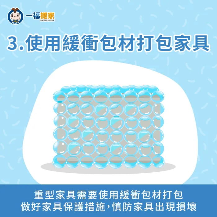 家裡的重型、大型家具,建議選擇合適緩衝包材打包,慎防磕碰造成損傷 選用合適緩衝包材打包家具-搬家 保護工程