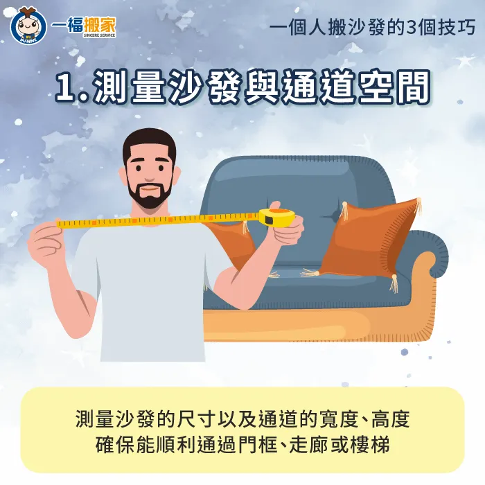 先測量沙發與通道空間-一個人搬沙發