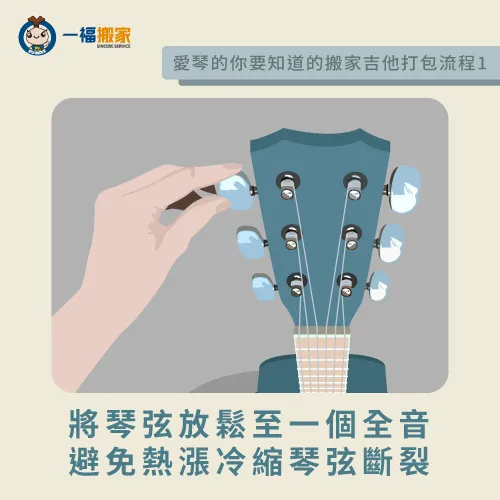將琴弦放鬆至一個全音-搬家 吉他 打包