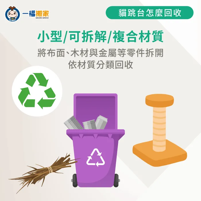 仔細將貓跳台上的麻繩、金屬螺絲與木板分類整理 貓跳台怎麼回收-複合材質拆解分類
